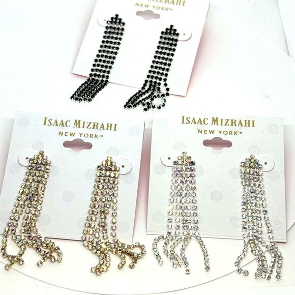 ISAAC MIZRAHI Gold Tone Crystal Dangling Post  Earrings - Picture 9 of 10